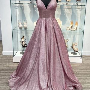 Simple v neck long prom dress, v neck long formal evening dress